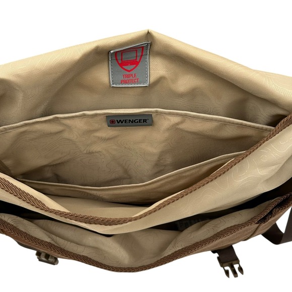 Wenger Water Repelling Waxed Canvas Messenger Shoulder Bag Brown 16in Laptop - Picture 5 of 15